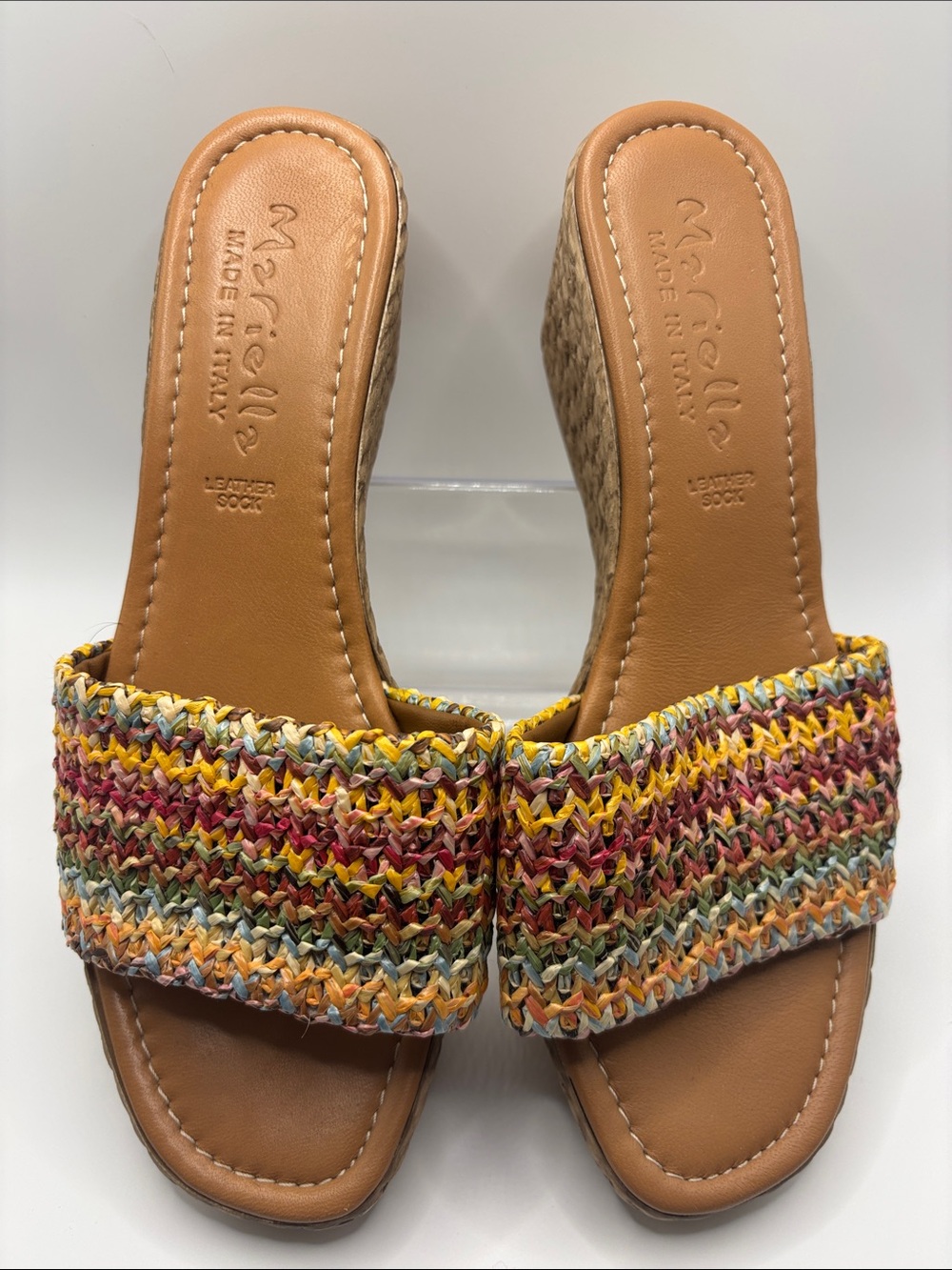 MARELLA Multicolor Braided Slide Mules with Tan Footbed